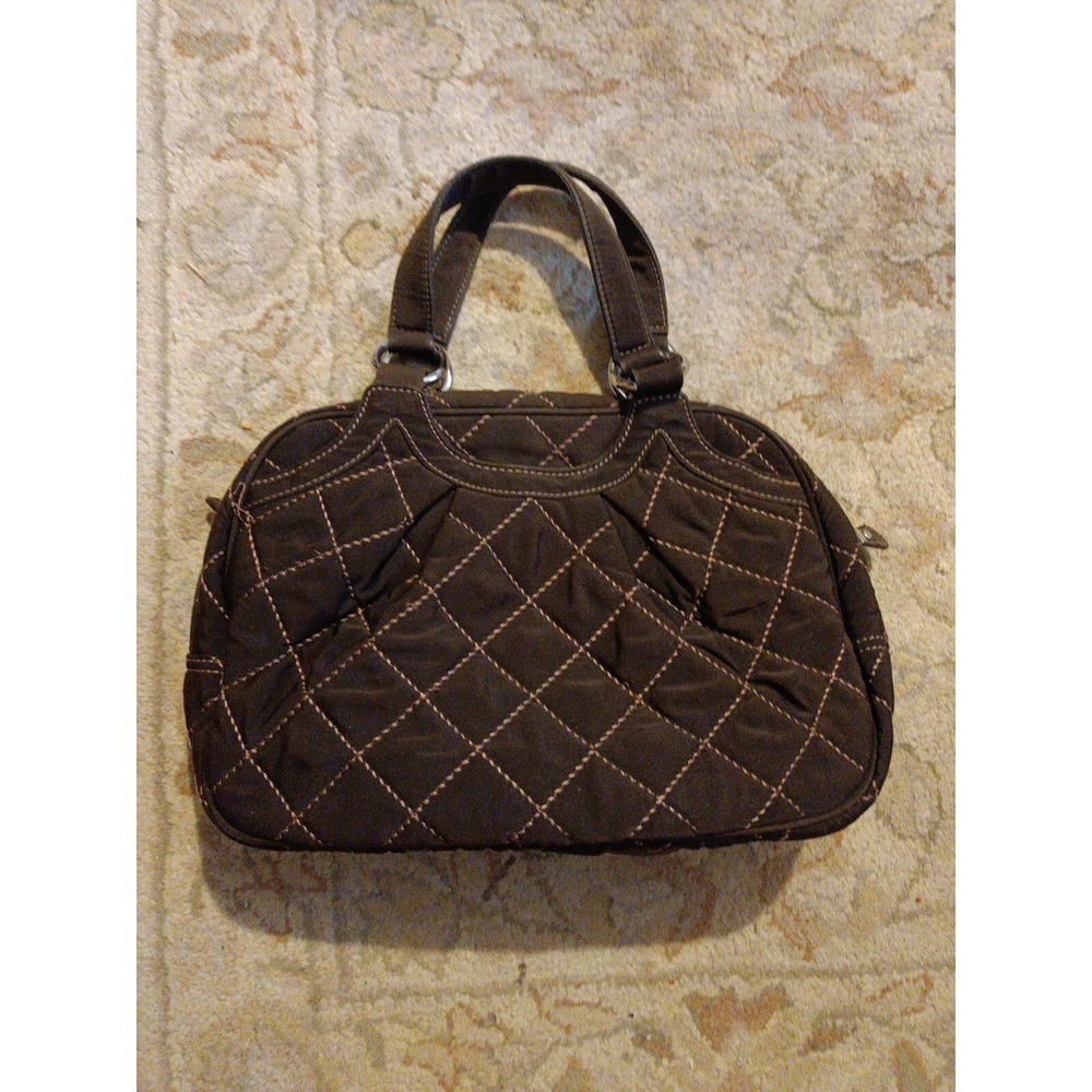 VERA BRADLEY Cotton Quilted Brown Baroque Lined Zip Rare Tote/Handbag Cosmetic